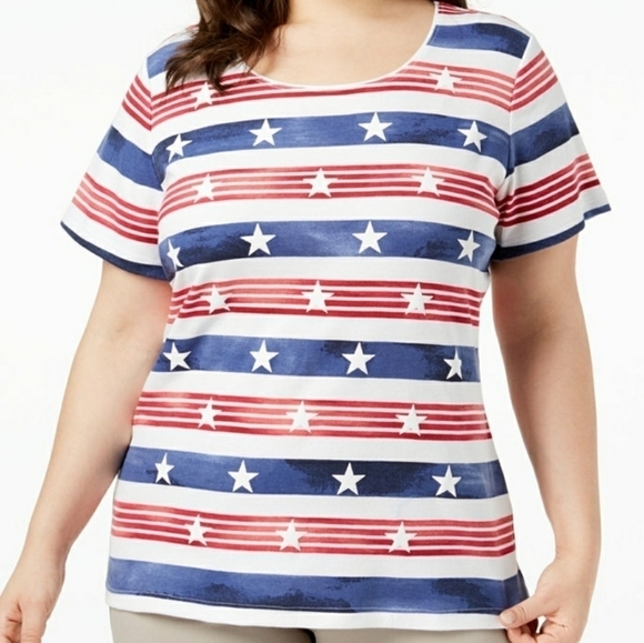 KAREN SCOTT PLUS SIZE 2X 4TH JULY TOP AMERICANA - Picture 1 of 5